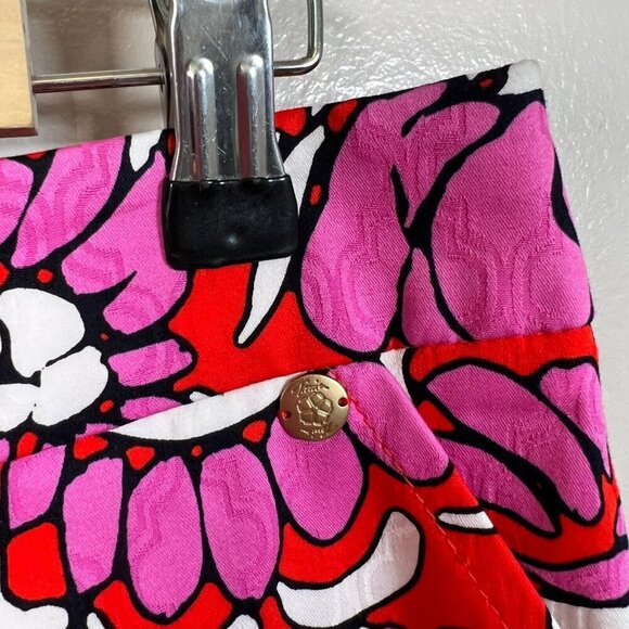 Trina Turk Moss 2 Pants Size 6 Red Pink Floral Tapered Cropped Tropical Preppy - Picture 6 of 10